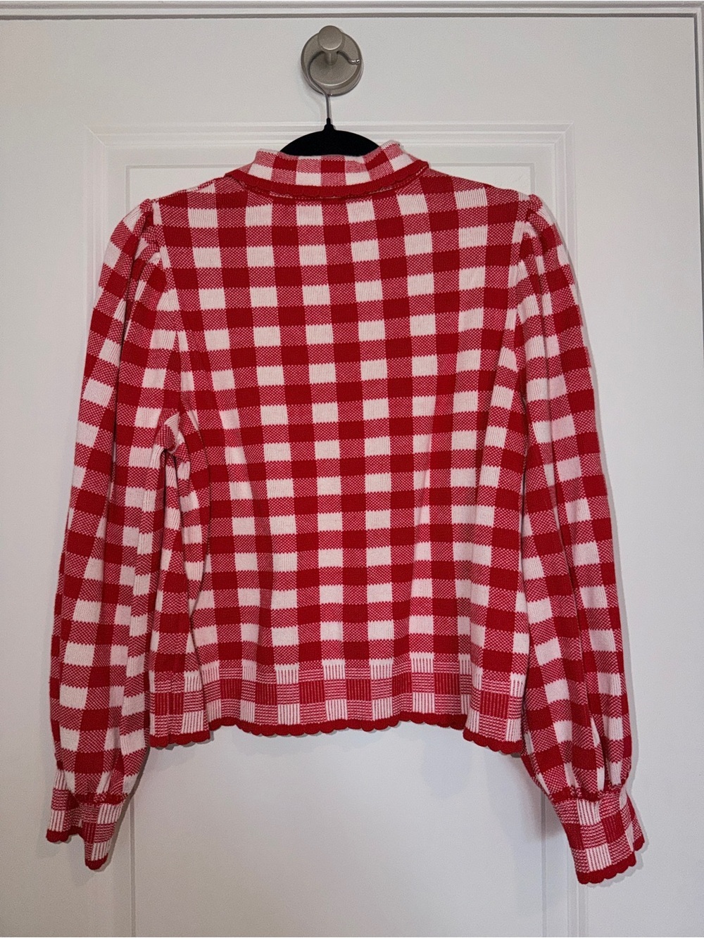 Free Assembly, Red & White Gingham Knit Sweater and A-line Skirt Set, Red, L - Picture 4 of 11